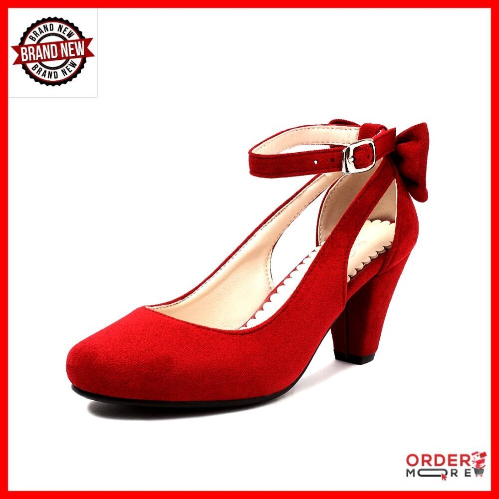Vintage Mary Jane Pumps with Adjustable Strap Faux Suede Heels